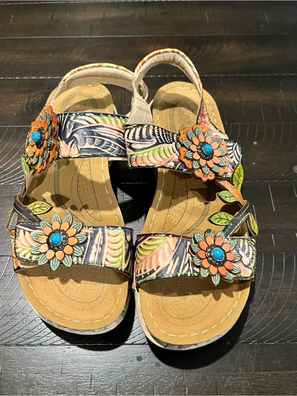 Women’s Floral Multi-Color Adjustable Sandals - Comfortable Everyday Wear 5.5/6